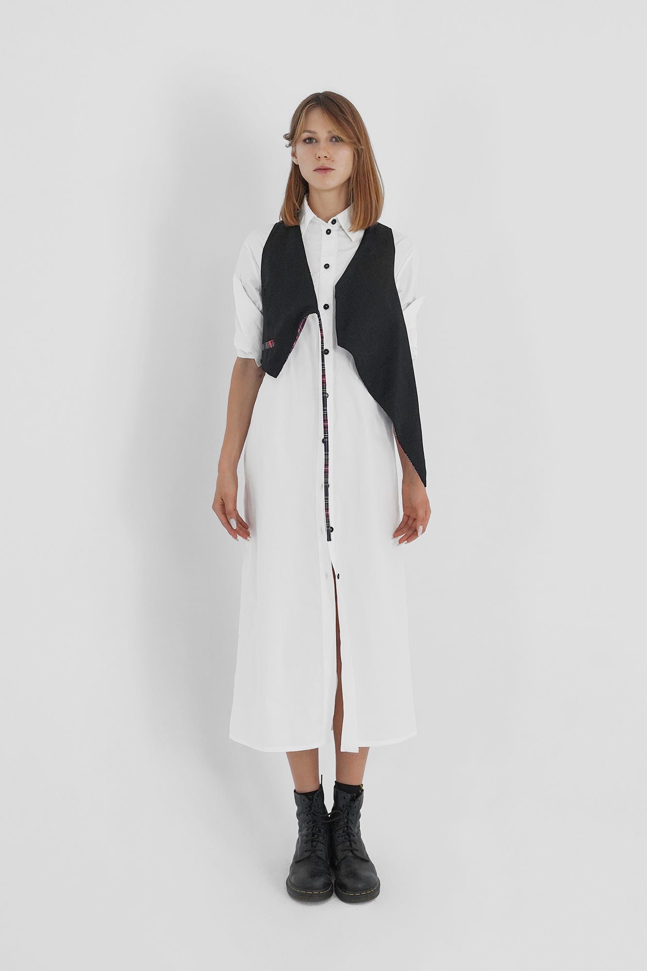 Asymmetric Reversible Tartan Vest