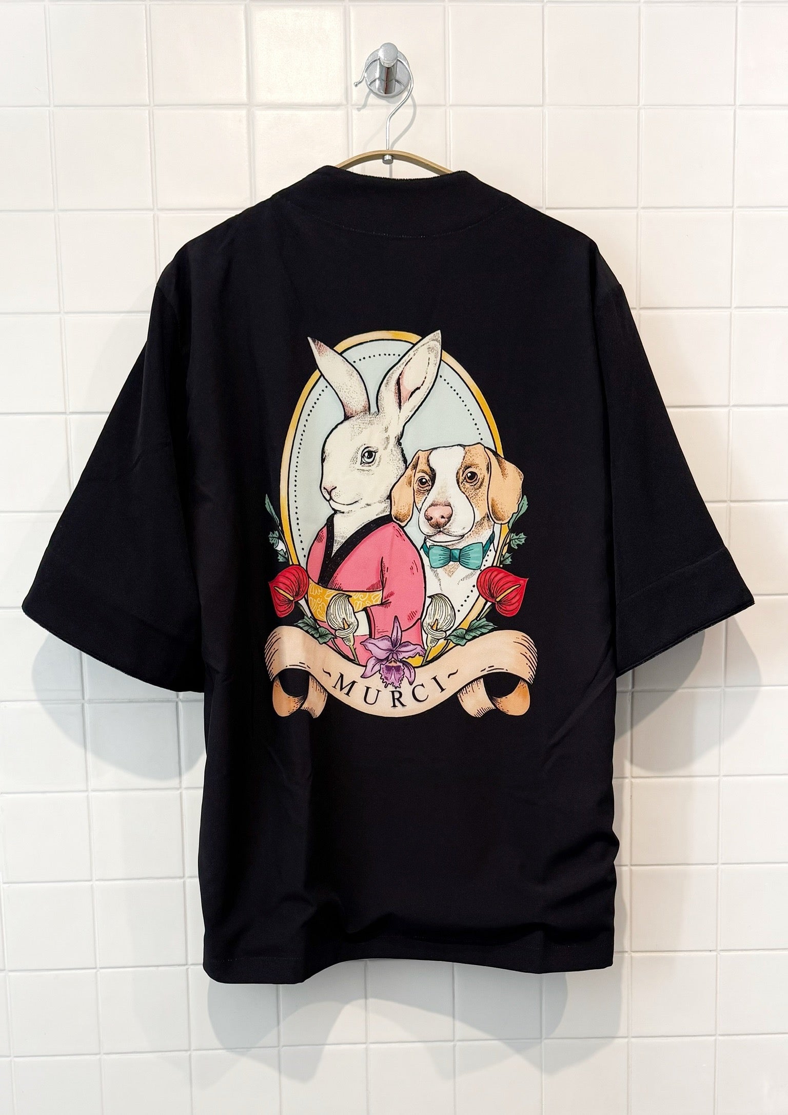 Reversible Black Satin Kimono