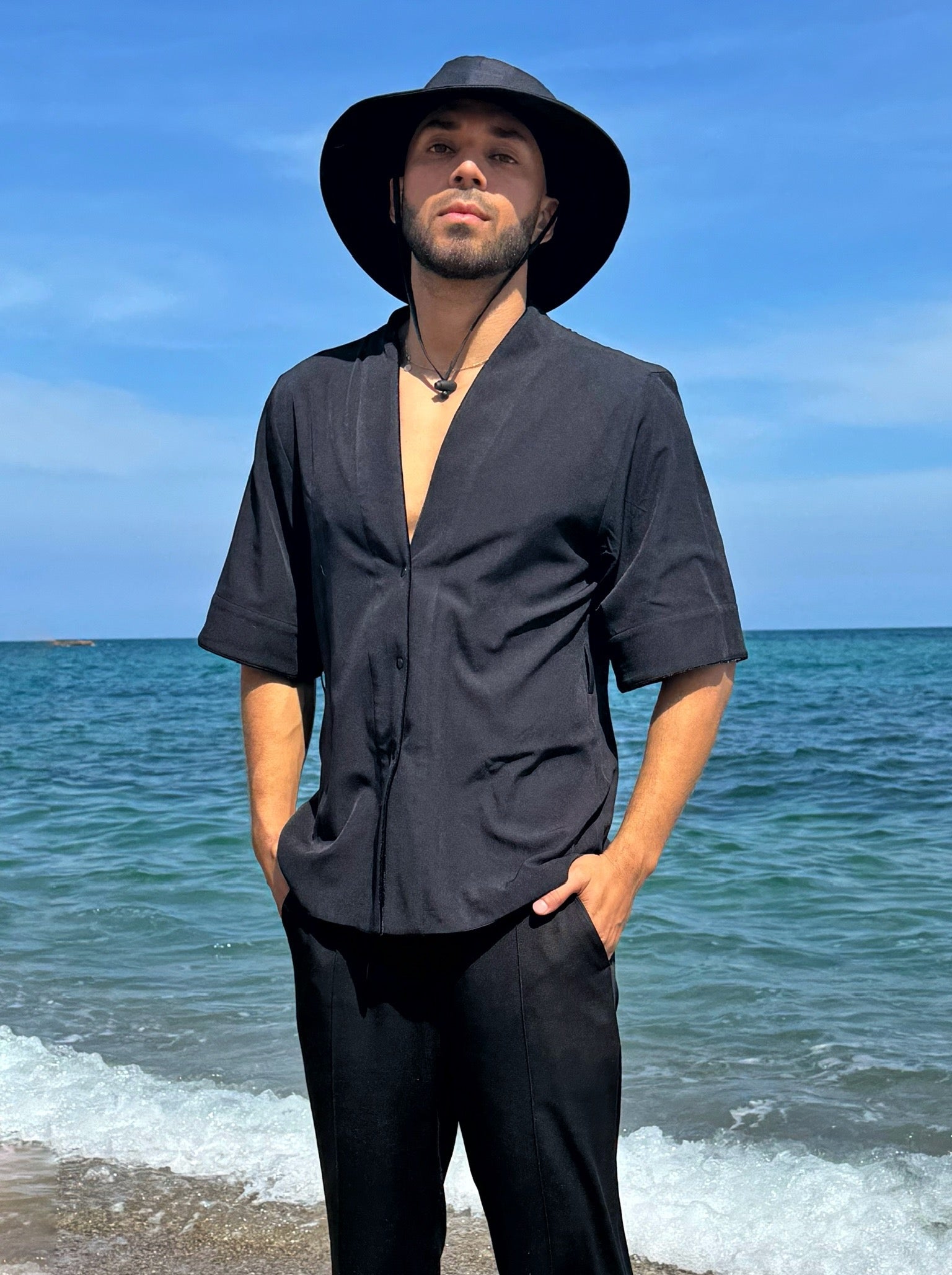 Reversible Black Satin Kimono