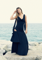 Asymmetrical draped maxi dress